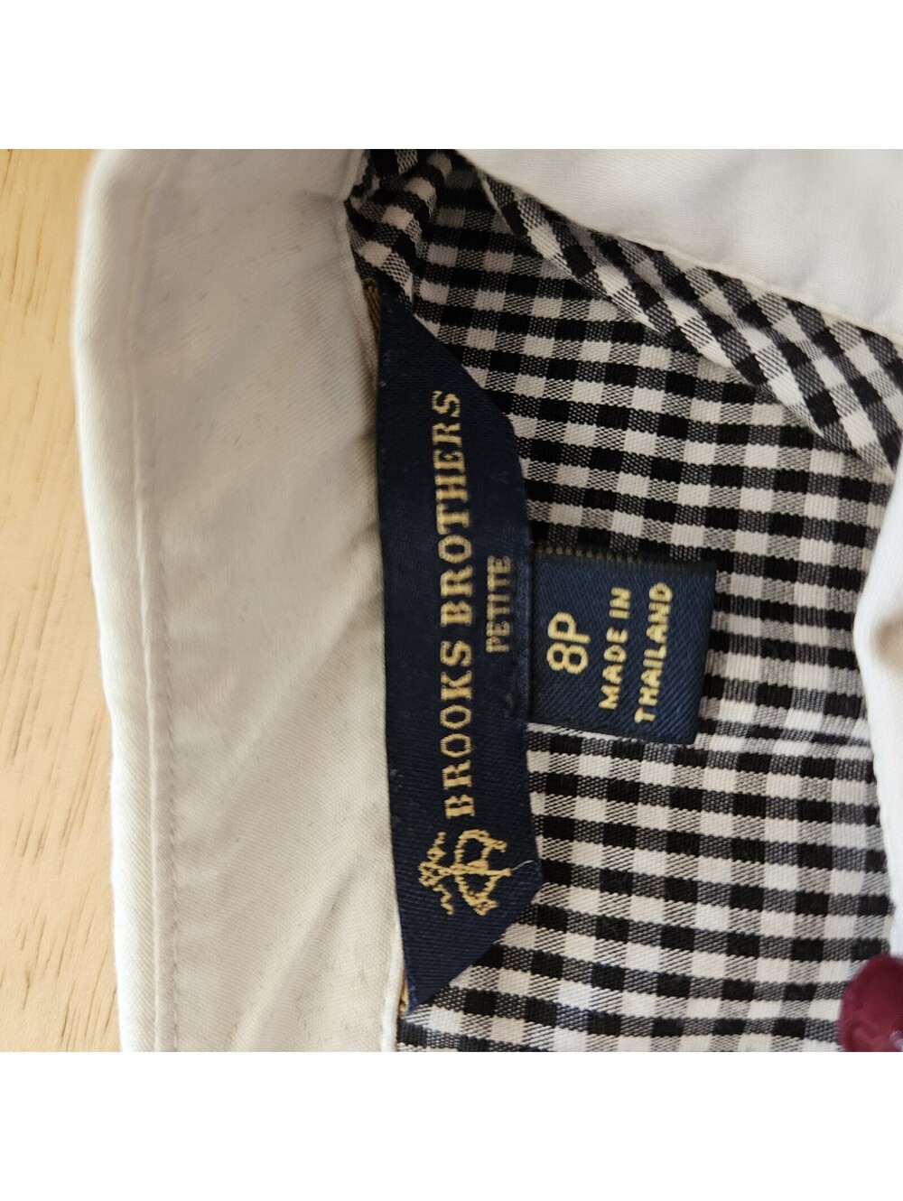 Brooks Brothers Petite 8P Gingham Blouse Black White Peter Pan Collar Stretch - Picture 3 of 9